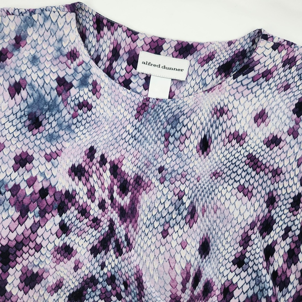 Alfred Dunner Womens Purple Snakeskin Print Top Size XL Eclectic Stretch Bold